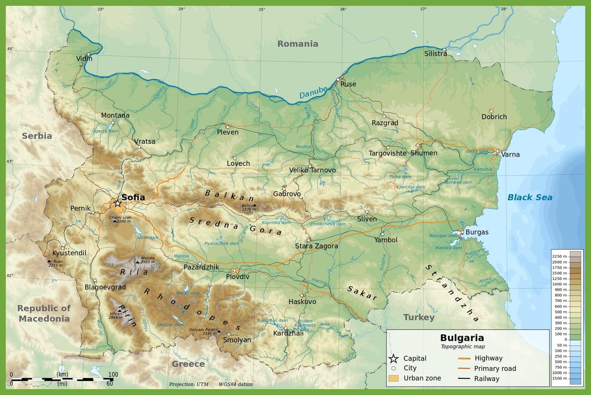 பல்கேரியா topographic வரைபடம்